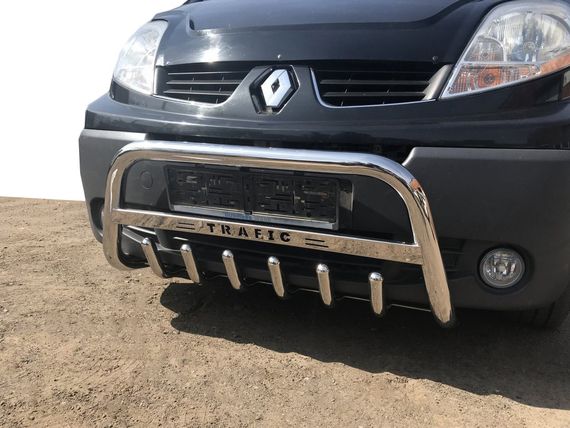 Кенгурятник WT003-4 (нерж.) С надписью для Renault Trafic 2001-2015 гг