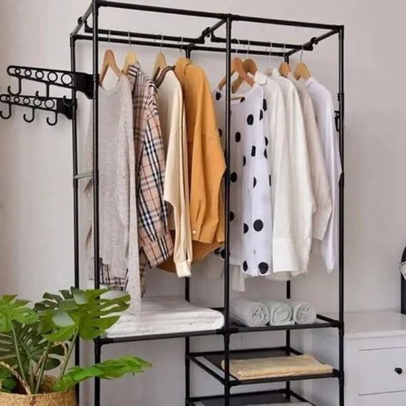 Напольная вешалка для одежды на две секции с полками Clothes Rack 406