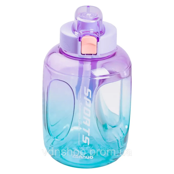 Бутылка для воды спортивная 1.6 л пластиковая с трубочкой с ремешком 22 см Фиолетовая HP-14-35V