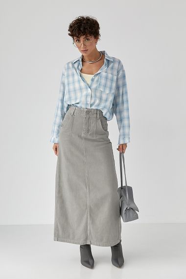 Жіноча сорочка в клітинку з кишенею - блакитний цвет, ONE SIZE (є розміри) | Зображення 2