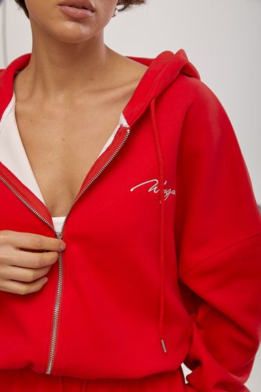 Спортивний костюм із худі та прямими штанами на затяжках - червоний цвет, M (є розміри) | Зображення 3