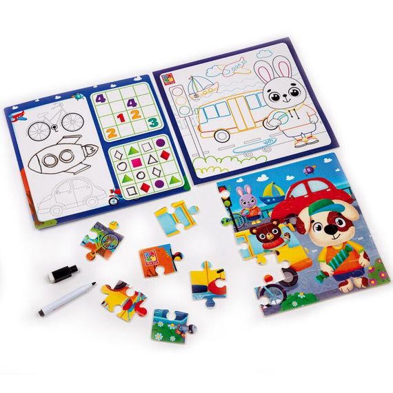 Развивающий набор 4 в 1 "Транспорт" VT2002-06 пазл, раскраска, маркер | Зображення 2