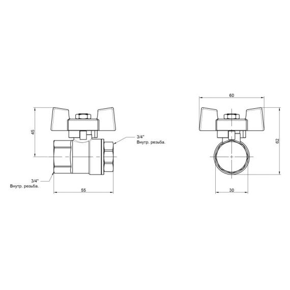 Кран кульовий Thermo Alliance Standart 3/4" ВР для води (метелик) SD602NW20PN40 | Зображення 1