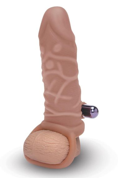 Насадка на пеніс з віброкулею та 3 кільцями Size-Up реалістична, 15 см Sex Aura | Зображення 2