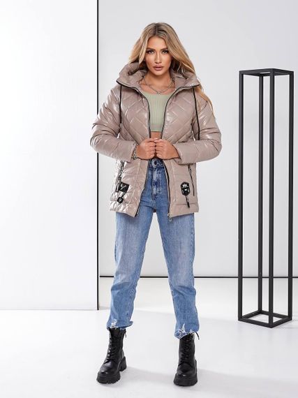 Жіноча стьобана куртка з блиском, арт.504, беж | Зображення 1