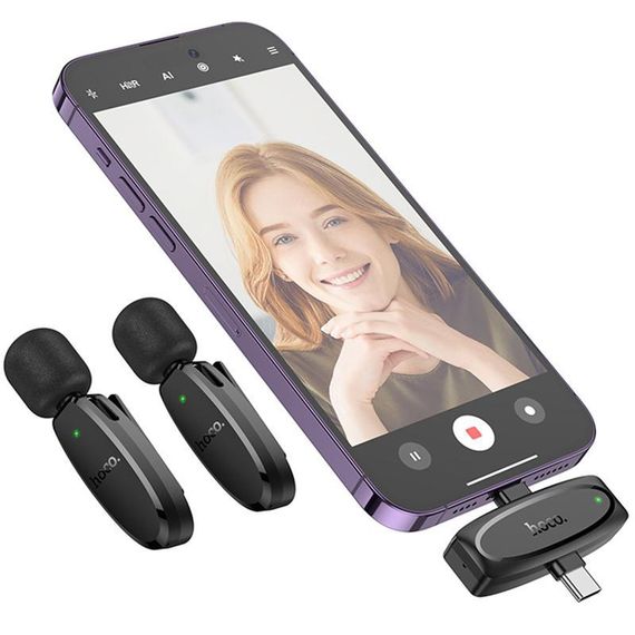 Петличный беспроводной микрофон Hoco L15 Dual-mic clip-on wireless digital (Lightning/Type-C) Black | Зображення 5