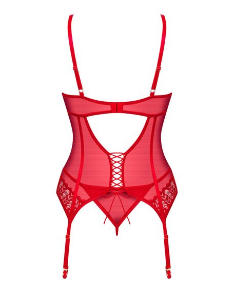 Комплект корсет та стрінги Obsessive Ingridia corset & thong M/L, червоний | Зображення 3