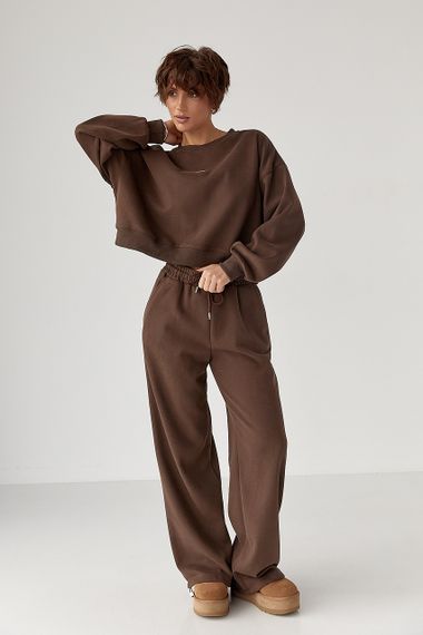 Вільний теплий спортивний костюм - коричневий цвет, S/M (є розміри)