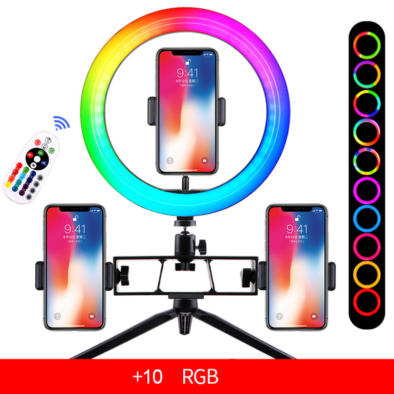 Кільцева світлодіодна кольорова лампа RGB LED 26 см з пультом + настільна стійка (SV2672-16)