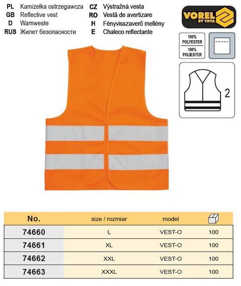 Жилет сигнальний Польща помаранчевий розмір XXXL VOREL-74663