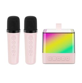 Портативна Bluetooth колонка K18 з LED підсвічуванням 2 мікрофони рожевий