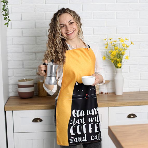 Фартук полноцветный Сolorful Good days start with coffee and cat