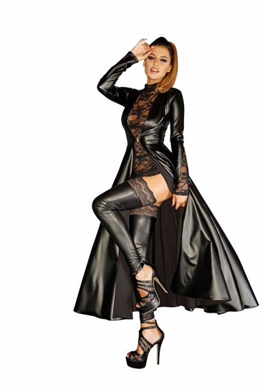 Сукня-плащ з мокрим ефектом Noir Handmade F128C Powerwetlook gown coat, M | Зображення 1