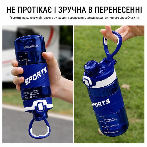 Эко-бутылка KANGZYUAN 500 мл - Синяя Tritan BPA-free, ударопрочная, спортивная с эргономичной крышкой | Зображення 4