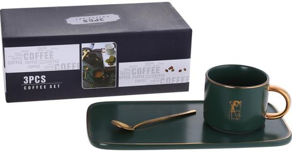 Кавовий набір Coffee Prelude "Bona" 200мл із тарілкою та ложкою, зелений | Зображення 1