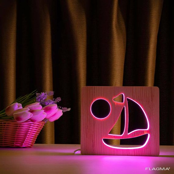 Светильник ночник ArtEco Light из дерева LED "Кораблик" с пультом и регулировкой цвета... | Зображення 8