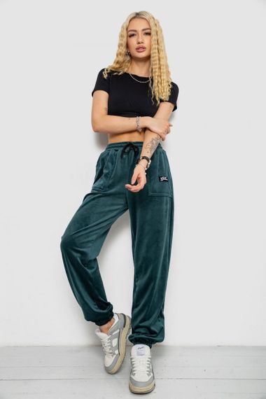 Спортивні штани жіночі велюрові на флісі, колір зелений, 238R58647-1 | Зображення 1