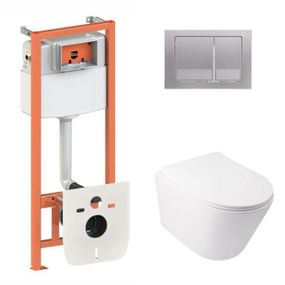 Готовое решение Qtap для ванной комнаты: подвесной унитаз Swan Ultra Quiet 485x360x320 + комплект инсталляции Nest 4 в 1