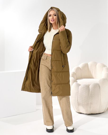 Оливкове пальто люкс якості з брелком помпоном | Зображення 5