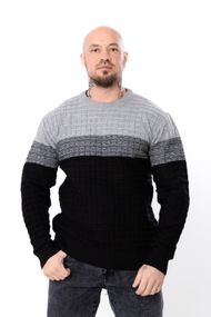 Утеплений чоловічий джемпер (плюс сайз) у смужку приталений Носи своє 4XL Чорний (p-18077-213486)