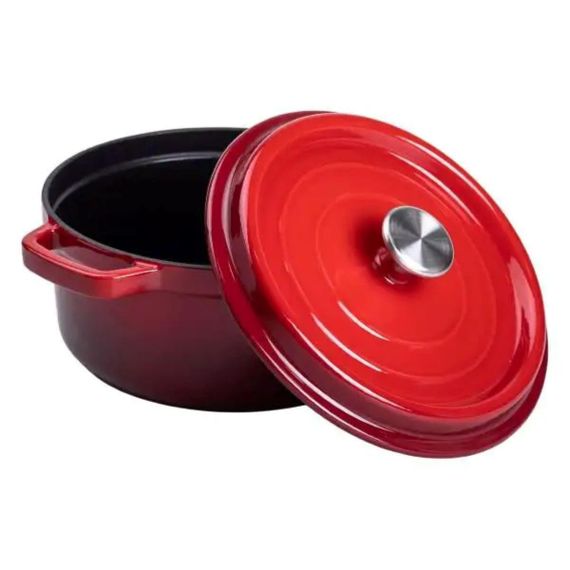 Каструля чавунна емальована 3 л з кришкою Ø24 см Червона | Зображення 2