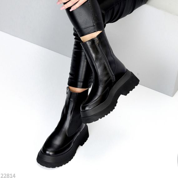 Ефектні шкіряні черевики челсі на потовщеній підошві сезон зима | Зображення 7