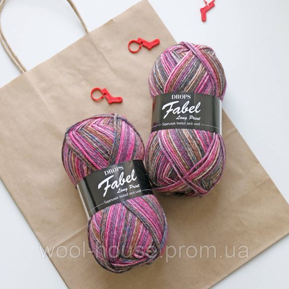 Шкарпеткова пряжа Drops Fabel - Long print, 655 wooden rose