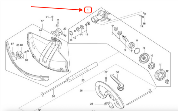 Редуктор в зборі акумуляторної мотокоси Makita DUR369, UR007G, UR201C (123853-1) | Зображення 3