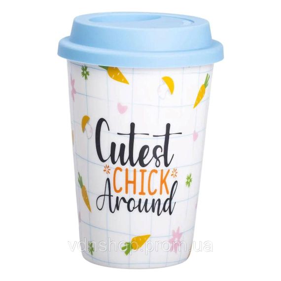 Фарфоровый стакан с силиконовой крышкой и отверстием для трубочки 420 мл RX-N240546CA