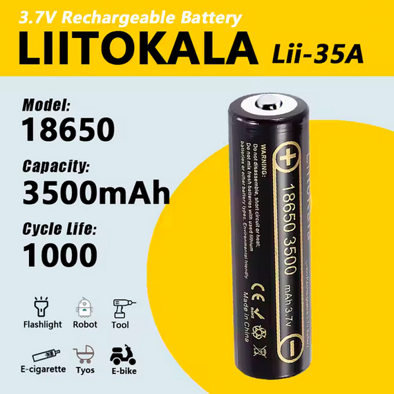 Аккумулятор 18650, LiitoKala 35A-JT, 3500mAh | Зображення 1