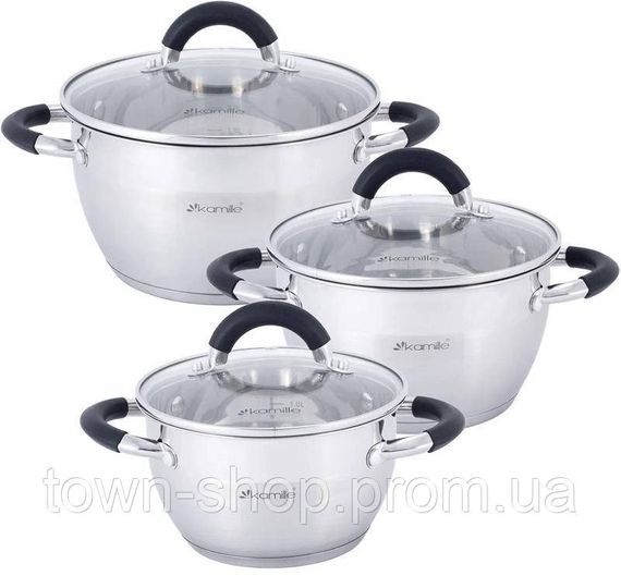 Набор 3 кастрюли Kamille Marsaili 1.8л, 2.5л, 3.5л с силиконовыми ручками KM-5754