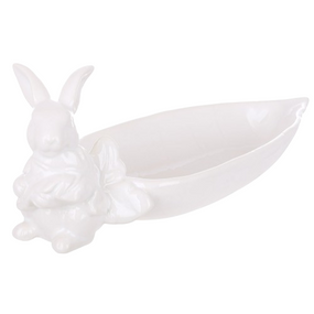 Тарілка керамічна Зайка з морквою, 27.4*9.5*9.2см, колір - білий