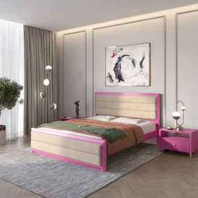 Двоспальне дерев&#039;яне ліжко Mebigrand Барселона Б5 Рожевий (S2060R30B)/Аляска 23 (Бежевий) 160х200 см (MBG-13197)