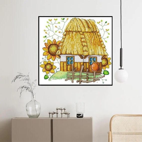 Набор для вышивания по нанесённой на канву схеме "Sunflower Cabin". AIDA 14CT printed 31*30 см | Зображення 9