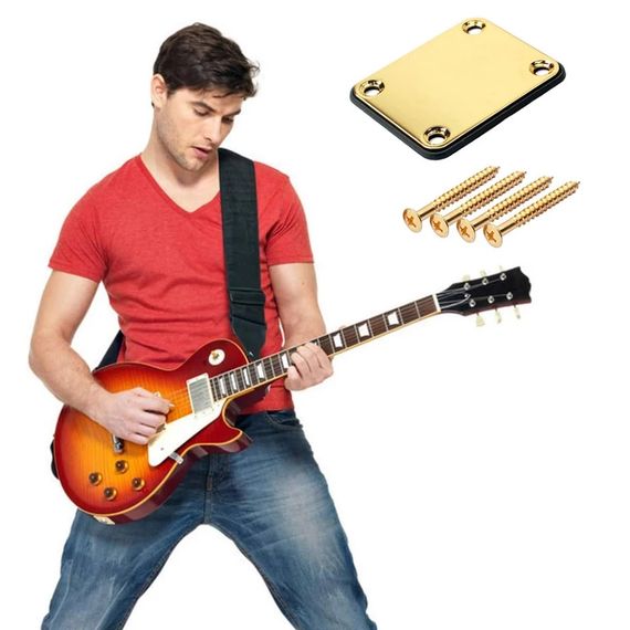 Крепление для грифа некплейт электрогитары бас-гитары Fender Stratocaster Telecaster Jazz Bass золотистый | Зображення 4