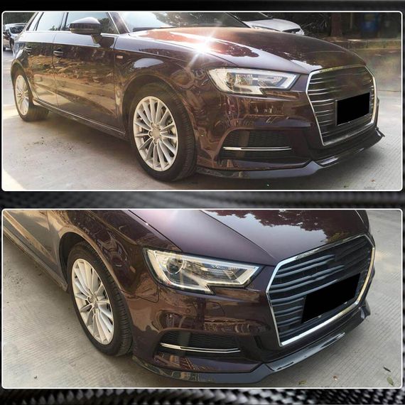 Накладка на передній бампер Lip V1 (для S-Line 2017-2020 HB, Карбон) для Ауди A3 рр | Зображення 2