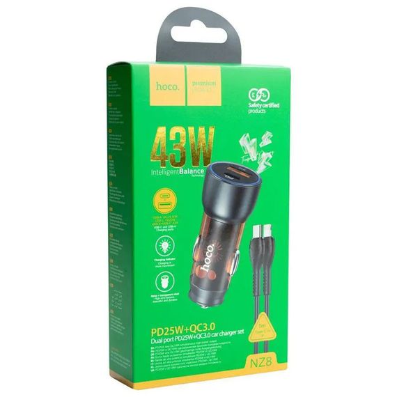 АЗУ Hoco NZ8 Sprinter PD43W+QC3.0 (1USB-A/1C) + кабель Type-C to Lightning Коричневый | Зображення 3