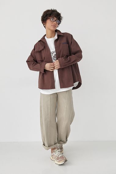 Котонова сорочка з накладними кишенями - бордо цвет, ONE SIZE (є розміри) | Зображення 2