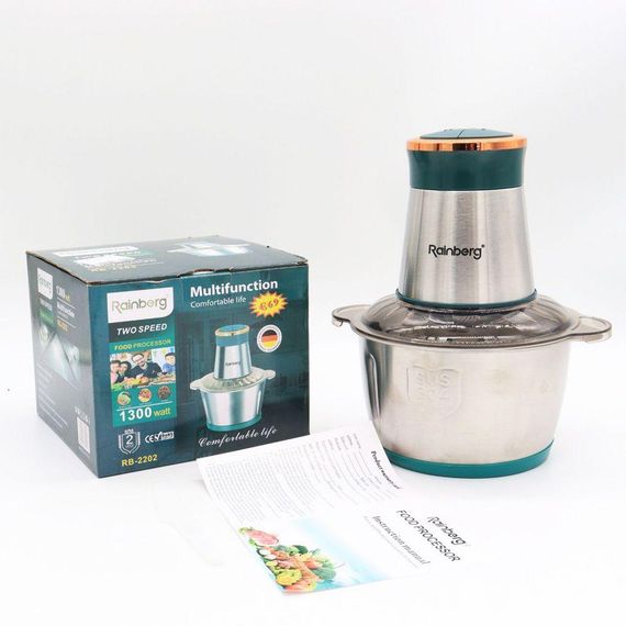Електричний подрібнювач з чашею на 2л, 1300Вт, Rainberg RB-2202 / Кухонний блендер з нержавіючої сталі | Зображення 8