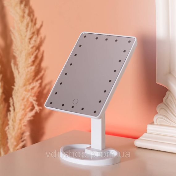 Настольное зеркало с подсветкой 22 LED для макияжа 21х16 см прямоугольное на ножке USB Белое HP-10-4AW | Зображення 4