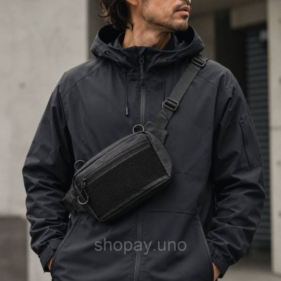 Тактическая сумка-бананка Cordura черная, 25×17×7 см, панель для патчей, 4 кармана, через плечо / на пояс | Зображення 1