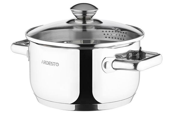 Кастрюля Ardesto Gemini Lecco с носиком для слива, стекл. крышка , 2.5 л, нержавеющая сталь (AR2825CS)