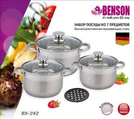 Набір каструль Benson BN-242 (5,1л; 6,5л; 8,2л)