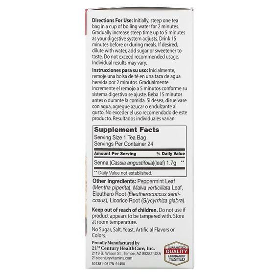 Заменитель питания 21st Century Herbal Slimming Tea Caffeine Free 24 Tea Bags Peppermint | Зображення 1