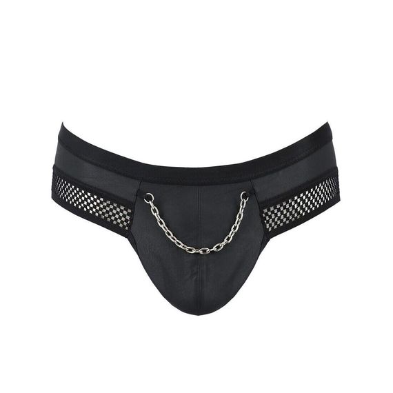 Чоловічі труси з ланцюжком Passion Slip Tom L/XL, чорні, екошкіра, відкриті сідниці | Зображення 4