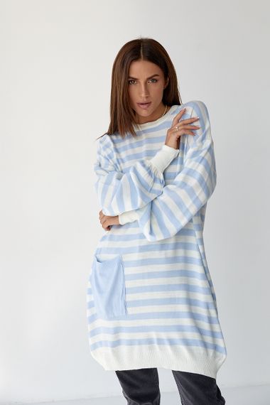 Туніка жіноча в смужку з кишенею - блакитний цвет, M (є розміри) | Зображення 5