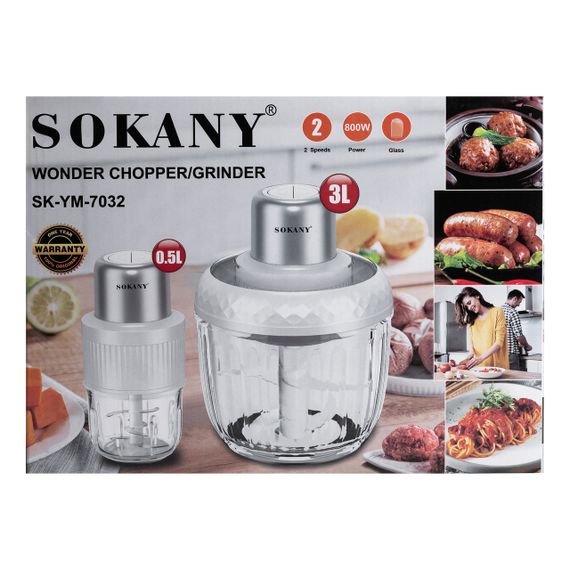 Чопер подрібнювач Sokany SKYM7032W 2в1 з чашами 0.5 і 1.5 л 800 Вт Білий | Зображення 9