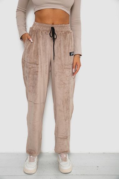 Спортивные штаны велюровые женские на флисе  -уценка, цвет бежевый, 238R58649-1-U