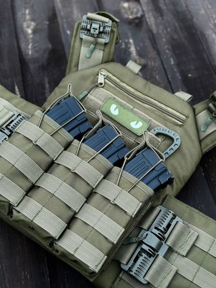 Плитоноска швидкого скидання з боковими карманами + тройний підсумок під магазини олива. | Зображення 9