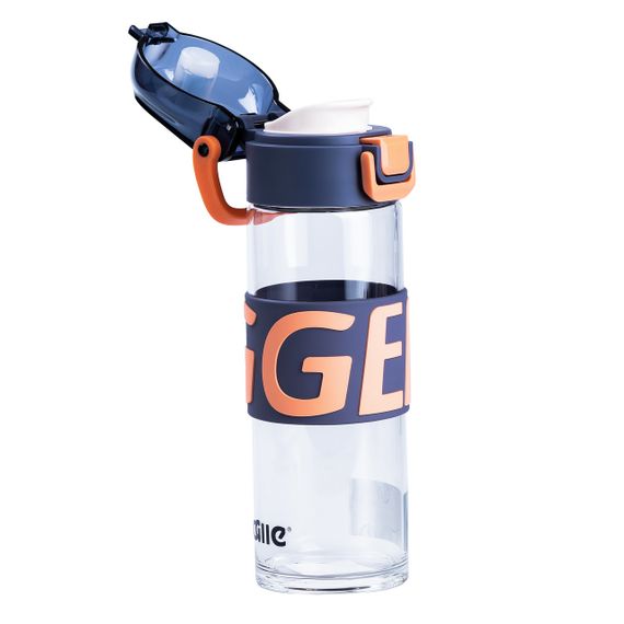 Пляшка для води 460 мл скляна з пластиковою кришкою синя HP17299BL | Зображення 1